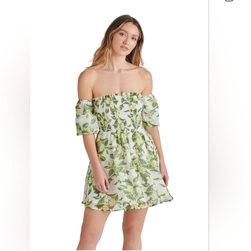 Betsey Johnson Green Floral Off-Shoulder Mini Dress